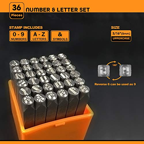 Image of OWDEN Professional 36Pcs. Steel Metal Stamps Set,(3 /16aa‚¬A) 5mm,Steel Number and Letter Punch Set,Alloy Steel Made HRC 58-62 for Jewelry Craft Stamping.
