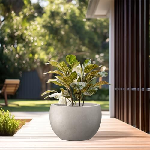 Kante 15.7" Dia Round Concrete Planter, Outdoor/Indoor Large Bowl Plant Pots with Drainage Hole and Rubber Plug for Garden Patio Balcony Home, Weathered Concrete - Image 5