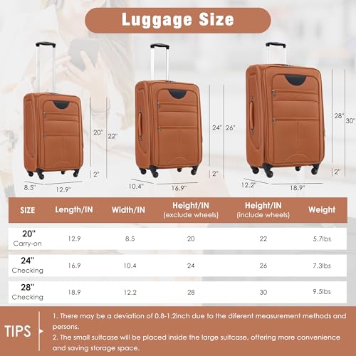 Softside Luggage Expandable 3 Piece Set Suitcase Upright Spinner Softshell Lightweight Luggage Travel Set3