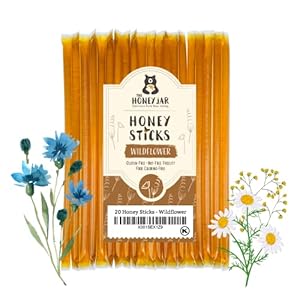 The Honey Jar – Wildflower Varietal Honey Sticks – Pure Honey Straws For Tea, Coffee, or a Healthy Treat – One Teaspoon of Flavored Honey Per Stick – Made In The USA, Real Honey – (20 Count)
