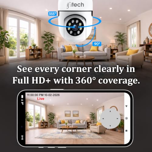 Image of IFITech 1296p (3MP) Full HD Smart Wi-Fi CCTV Home Security Camera | 360 with Pan Tilt Bulb Camera | View & Talk | 256GB SD Card Support (Not Included) | Perfect for Home, Office Monitoring
