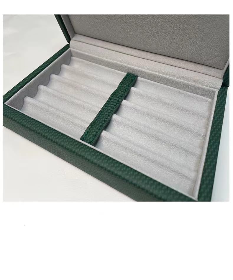 Image of 5Slots Genuine Leather Handmade Pen Case - Double Match Color Pen Organizer & Protective Sleeve Cover - Storage Gift Box