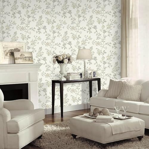 Image of Wallpaper Peel and Stick Vinatge Flowers Leaves Watercolor Elegant Birds Floral Forest Animals Tree Palm Leaf Pattern Design Textured Tropical and Botanical Removable Vinyl 16.5By87INCH