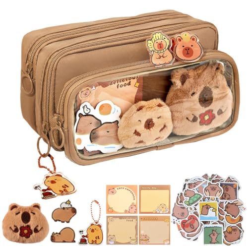 NAWOKEENY Cute Capybara Pencil Case Multi-Layer Large Capacity Capybara Pencil Pouch with Compartments Pen Bag Canvas Capybara for Kids Girls Teenage Boys Gifts