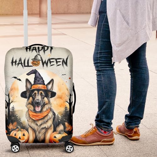 Happy Halloween German Shepherd Witches Hat Pumpkin Carving Travel Luggage Cover Alsatian Dog Lover Gifts Suitcase Dust Protective Decor - 020194