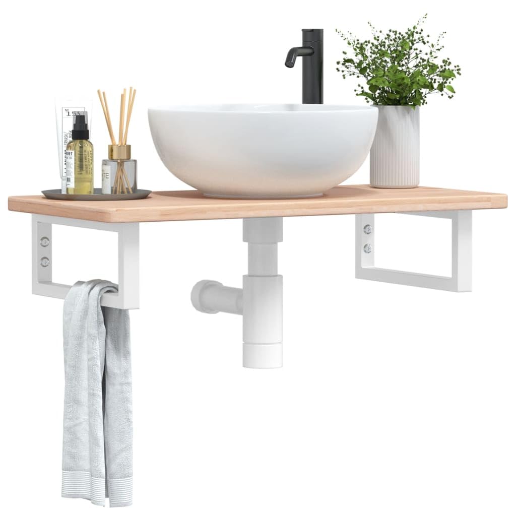 Piano per lavabo in legno di rovere massiccio con supporto in acciaio, 80 x 40 x 2,5 cm, salvaspazio, montaggio a parete, stabile, per WC degli ospiti