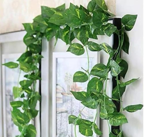 Image of 4 Pcs Artificial Garland Money Creeper | Wall Hanging | Special Ocassion Decoration | Office | Festival Theme Decorative | Length 8 Feet Pack of 4 Strings Artificial Plant Green Wild