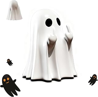 Halloween Ghost Figurine Decor, Cute Middle Finger Ghost Decorations, Resin Spooky Home Ghost Decor for Halloween Decorations Indoor Bathroom, Bedroom & Office Desk