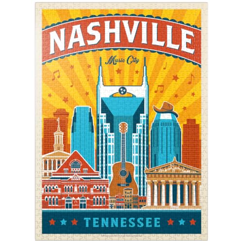 MyPuzzle Nashville Landmarks, Vintage Poster - Premium 1000 Piece Jigsaw Puzzle for Adults by MyPuzzle.com - Used condition - US$31.34
