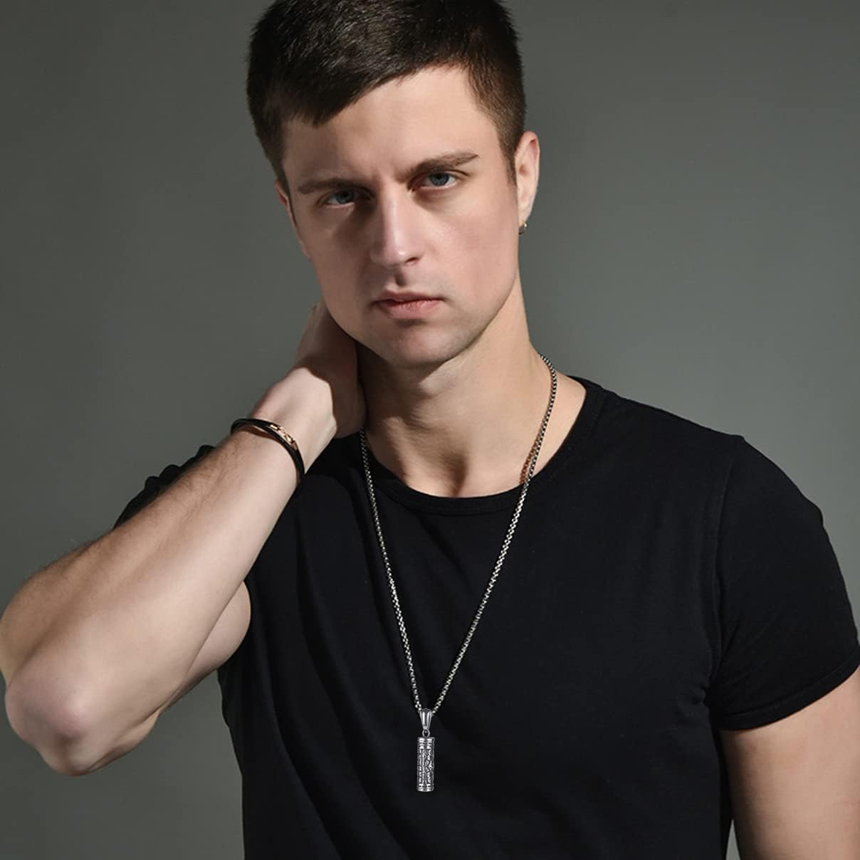 2PCS Mens Gothic Punk Tibetan Buddhism Meditation Pendant Necklace,316L Stainless Steel Om Mani Padme Hum Buddhist Mantra Prayer Wheel Meditation Pendant Necklace Jewelry (Necklace_A) - Image 6