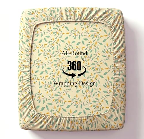 Image of BSB HOME 220 TC Cotton Fitted Single Bedsheet with 1 Pillow Cover, Soft Breathable, Elastic Fit, Fade Resistant, Easy Care - 36 x 72 + 6 Inches (Spring Leaf Multi)