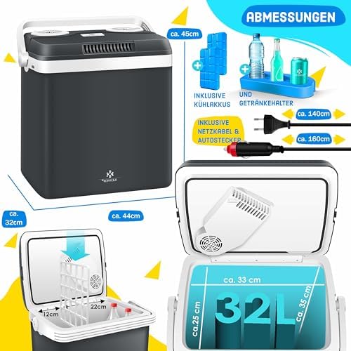 Bild 6 - KESSER® Kühlbox Thermobox 32Liter | Thermo-Elektrische Kühlbox | KÜHLT und WÄRMT | 12 & 230V | Thermobox für Auto, Boot & Camping | Mini-Kühlschrank mit ECO & MAX Modus | inkl. Kühlakkus