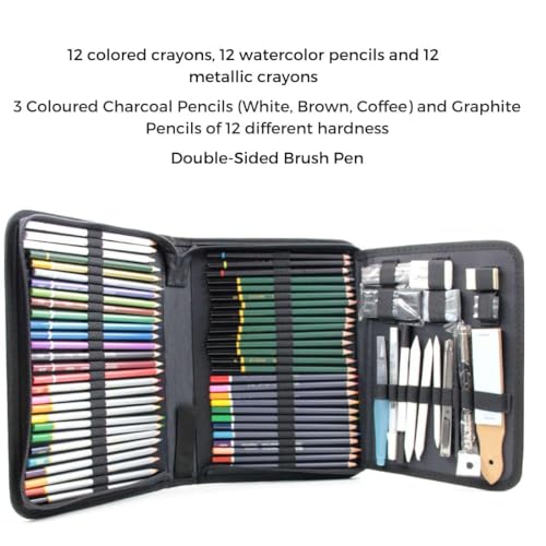 Image of Pieces Professional Drawing Pencils and Sketch Kit for Artist (75)