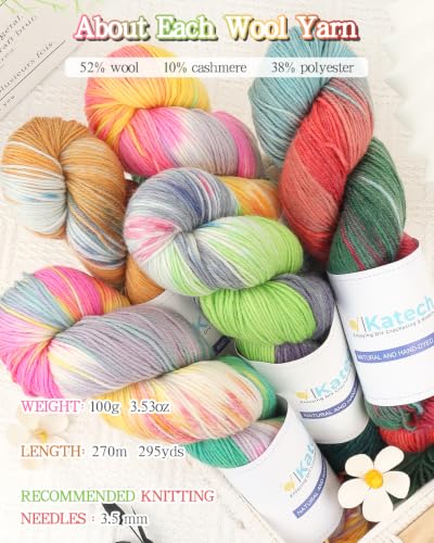 Image of Katech 6 Pack Wool Yarn for Crocheting-Cashmere Yarn Sock Yarns-GreenPink