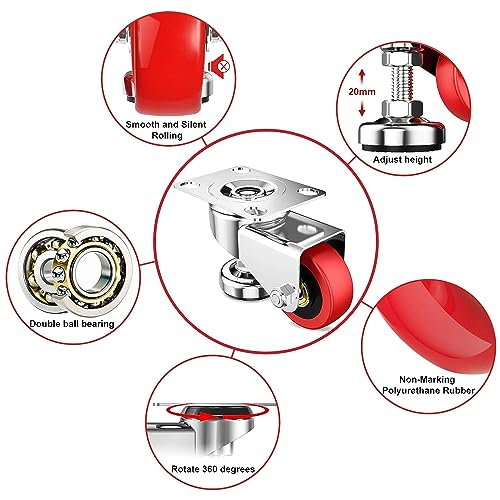 2" Roulette à plaque de nivellement, ensemble de 4 Roulettes robustes avec coussinet réglable, 1100 lbs Capacité de charge totale,360 degrés Roues pivotantes pour banc de travail, équipement de machine, meubles