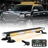 XRIDONSEN 28.4 inch 80 LED Roof Strobe Lights Bar Amber White Emergency Warning Flashing Safety Caution Double Side Top Magnetic Traffic Advisor Lights for Plow Trucks Construction Vehicles wreckers