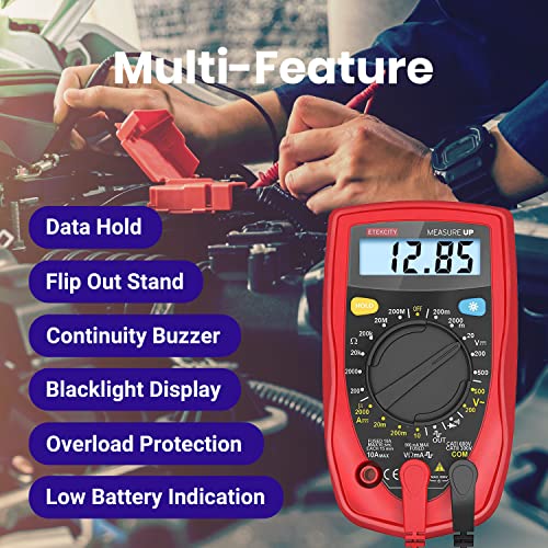 Etekcity Digital Multimeter, Ac Dc Voltmeter Amp Volt Ohm Current Meter, Electrical Voltage Outlet Circuit Tester With Continuity Resistance Diode Test ,Two Build-In Ceramic Fuses, Red, Msr-R500 #TOP5