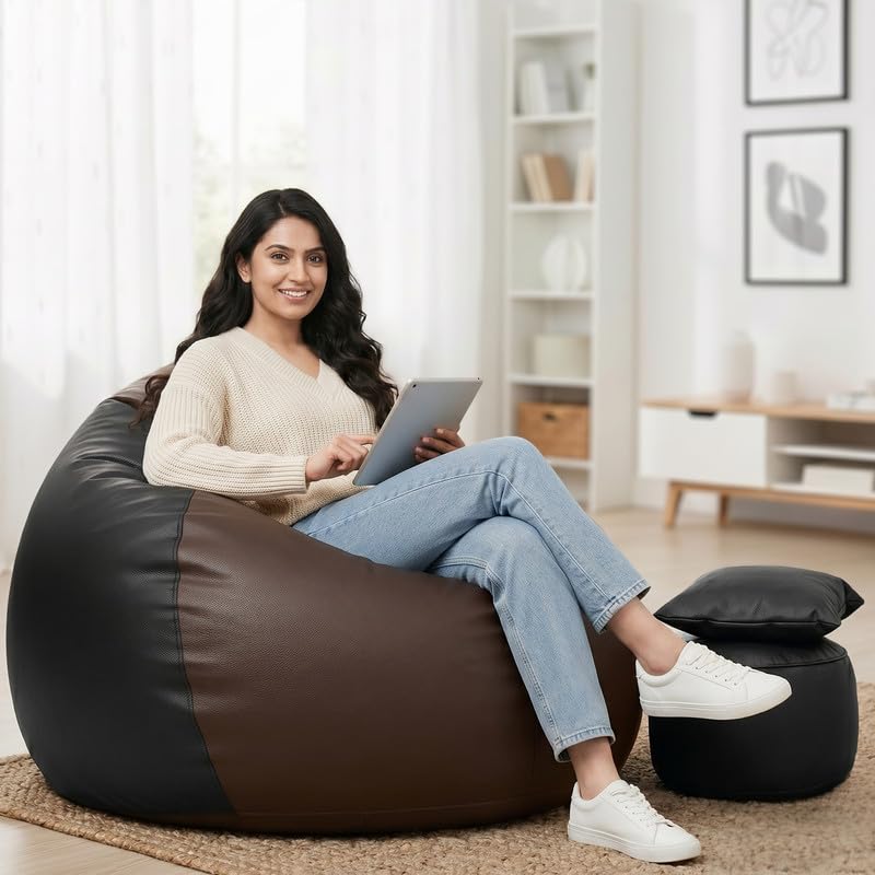 Image of Biggie Bean Bag 7XL Bean Bag Chair with Beans Filled - The Classics Bean Bag Sofa - Combo Set-Styled for Elegance with Free Cushion & Footrest (Matching Color : Ximor Brown-Black)