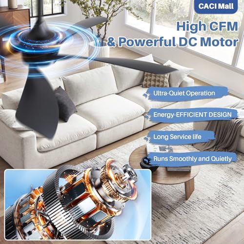 Image of CACI Mall 52 inch Smart Ceiling Fan with Lights, Remote Control, Compatible with Alexa /Google /App, 5 Blades, Dimmable Lighting, Quiet, Indoor /Outdoor Ceiling Fans for Living Room, Bedroom, Patios