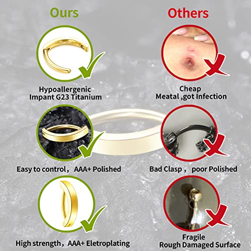 VOJO 14G G23 Titanium Clicker Belly Button Ring,10/12mm Reverse Curved Hoop Navel Barbell Piercing Jewelry4