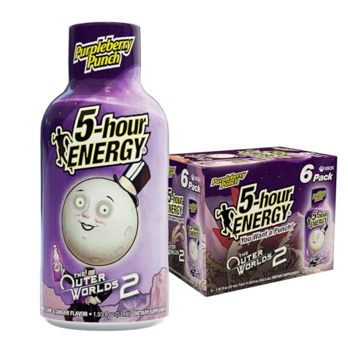 5-hour Energy Shots Outer Worlds 2 Purpleberry Punch Flavor, 1.93 Fl Oz, Pack of 6