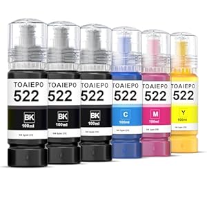 522 botellas de repuesto de tinta para tinta T522 funciona con impresora ET-2710, ET-2720, ET-2803, ET-2800, ET-4800, ET-4700, paquete de 6