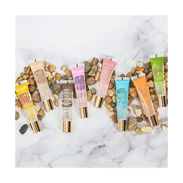 KISS Broadway Clear Lip Gloss 0.47oz/14ml 12Pcs (Mint, Rosehip, Coconut Oil)