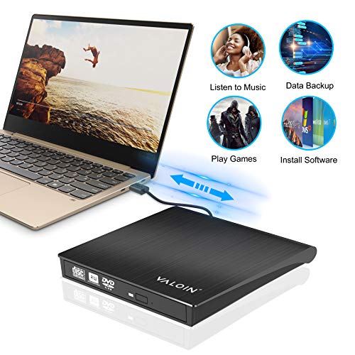 Valoinus External CD Drive Type C USB 3.0 Portable CD DVD +/-RW Drive Slim DVD/CD ROM Rewriter Burner Writer Compatible with Laptop Desktop PC Windows Linux OS Apple Mac