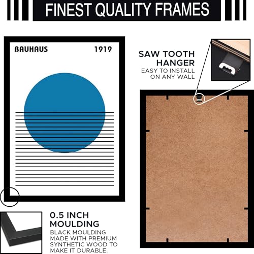 Image of BLINKART Vintage Bauhaus Retro Geometric Aesthetic Poster Gallery | Colorful Wrap Framed For Home Office Studio Living Room Modern Art Studio Decoration Abstract Shapes | (d77) | 13x10 Inch