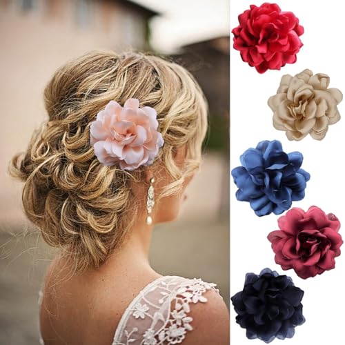 Image of Large Camellia Satin Fabric Flower Brooch Pins Hairpin for Women,ladies. (Dark pink)