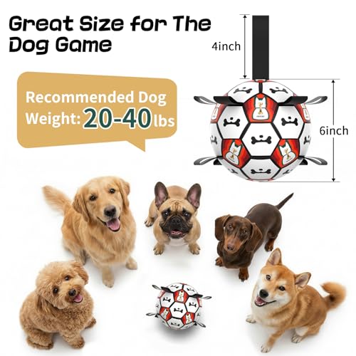 Image of Dog Soccer Ball with Straps, 6 Inch for Small and Medium Dogs, E | Footable Floating Dog Toy for Training, Fetch & Water Play, Interactive Dog Toys with Pump and Needle for Inflation