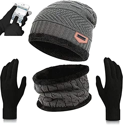 House Of Sensation Winter Woolen Beanie Cap Scarf and Touchscreen Gloves Set for Men and Women Stretch Warm Winter Cap/Winter Cap for Men Stylish Latest/Winter caps for Boys/Winter Cap for Girls