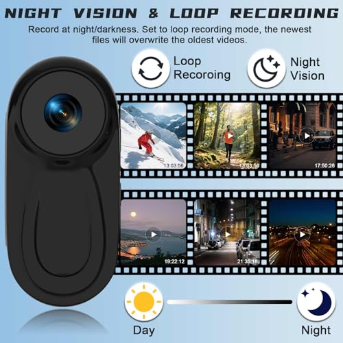 Image of Mini Body Camera HD 1080P Thumb Action Cam, Wearable Body Cam with 64G Card Night Vision 0.9' Display Magnetic Pendant, POV Cam Portable Sports Cam for Pet Cycling Vlogging, Gift for Valentine's Day