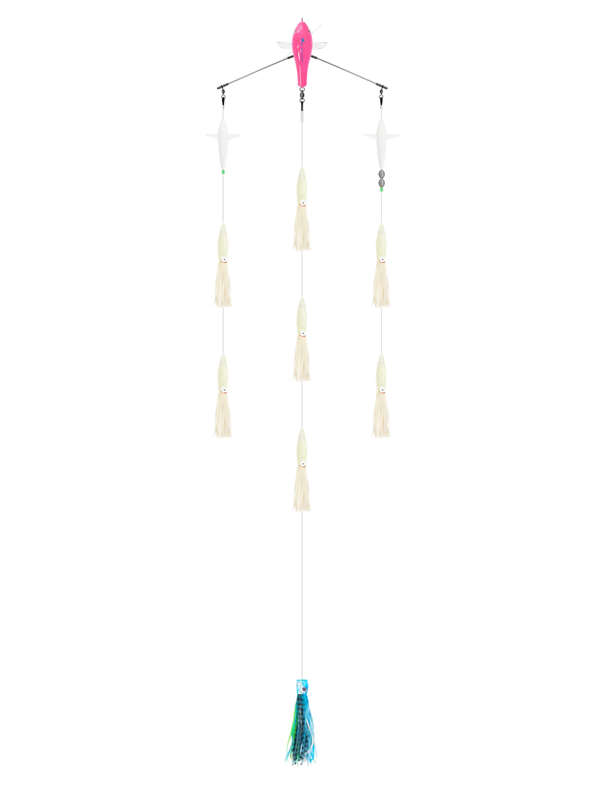 BLUEWING 18in Upgraded Fishing Spreader Bar Starboard Canyon with 9in Floating Squids, Trolling Birds, Big Game Trolling Lure and 316 Stainless Steel Rod for Wahoo Tuna Marlin Mahi Mahi, Luminous โ image 1