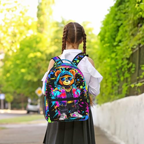 Cartoon Bear Backpack，Cool Cute Graffiti Bear Backpack School Bag，Graffiti Bookbag For Work Travel，Cool Lightweight Stylish Bookbag For Kids Boys Children Students4