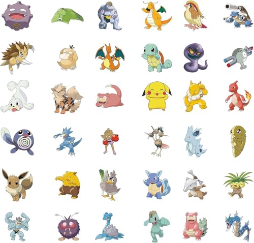 Image of 100 Cartoon Pokemon Stickers Waterproof & Durable Cute Decals for Perfect for Laptops, Phones, Skateboards, Luggage,Assorted Funny for Gifts, Party Favors.