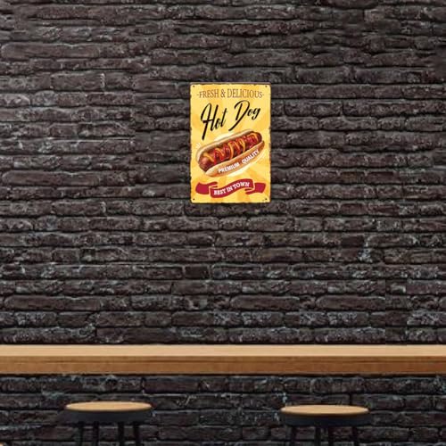 SUPERDANT Hot Dog Vintage Metallschild Fast Food Poster Küche Retro Metallschilder Vintage Metallschild Retro Metallposter Lustige Vintage Deko Für Restaurant Wohnzimmer Retro Dekor