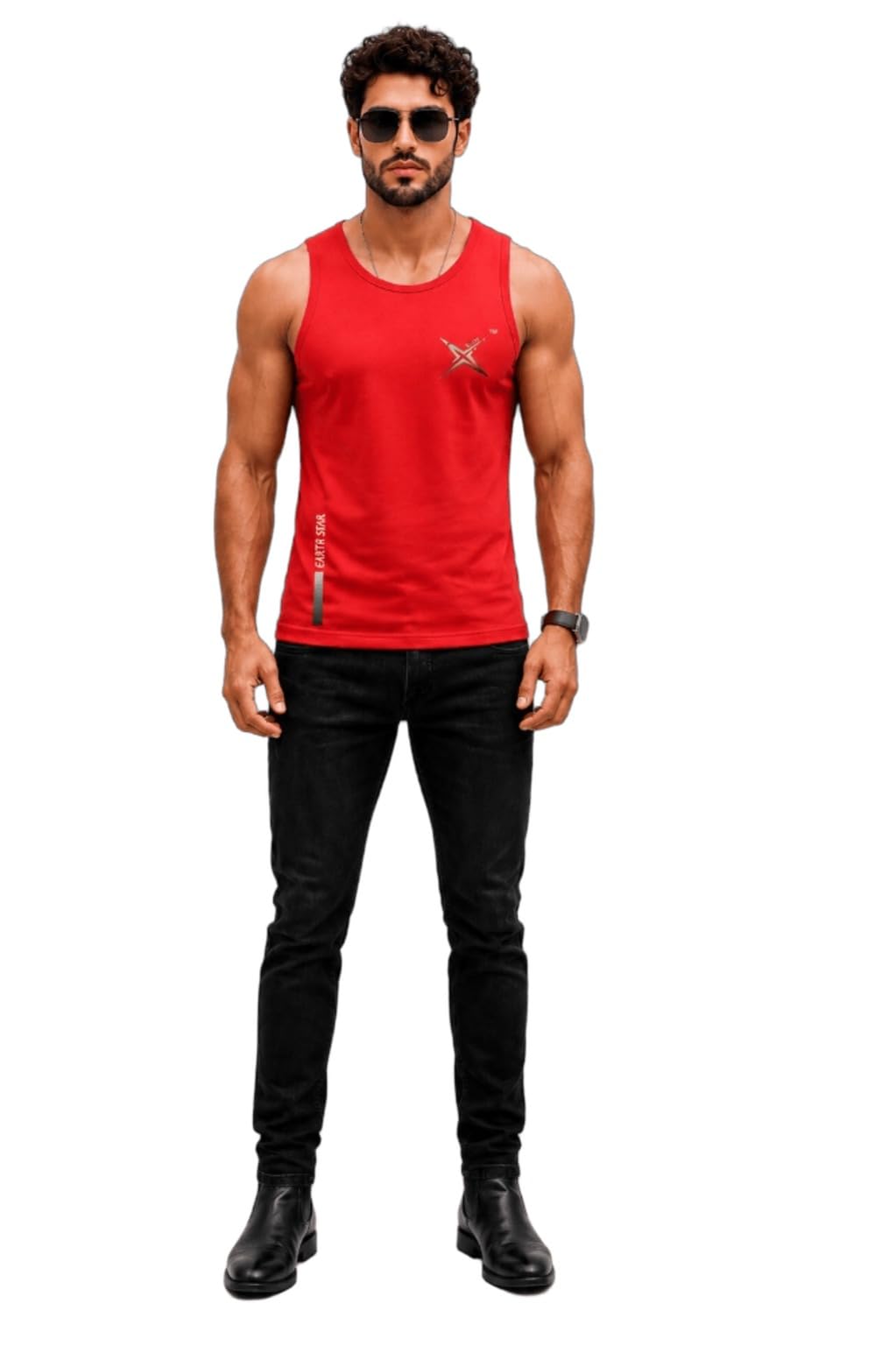 Men's Cotton Tank Top T-Shirt | Sleeveless Gym Vest | Vest for Man Graphic Logo Print for Workout, Beach, Gym | Workout Sando | Gym Tshirts (in, Alpha, M, Regular, Red)-image-43