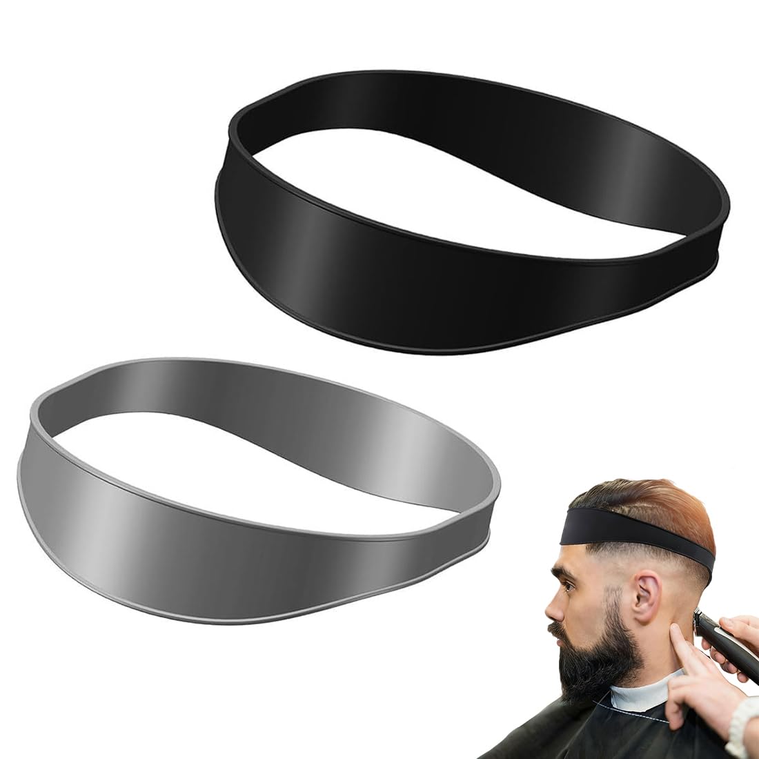2 strisce di taglio di capelli curvi in silicone fai da te, strumento di acconciatura per uomo, modello di taglio, ideale per casa, viaggi e soggiorno (nero, grigio).