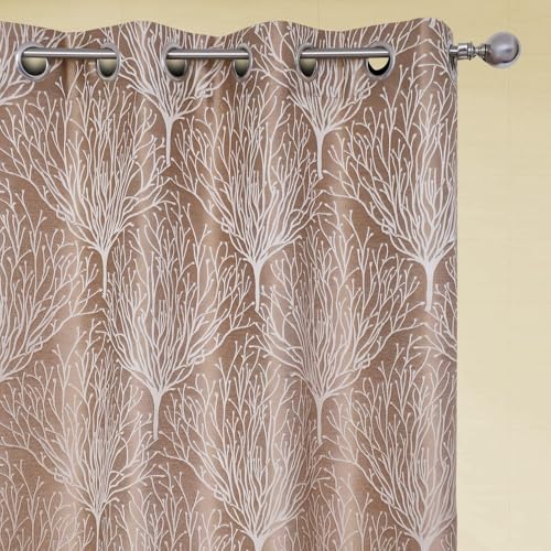 Image of Homestan Jacquard Woven Window Curtains 5 Feet Long Set of 1 for Home Decor (5 X 4 Feet, Light Brown)
