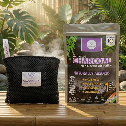 Image of Natural Activated Charcoal Air Purifier Bag Odor & Moisture Absorber Dehumidifier for Car, Home, Refrigerator, Wardrobe, Kitchen & Bathroom Dampness & Allergen Remover Air Freshener (100gm)