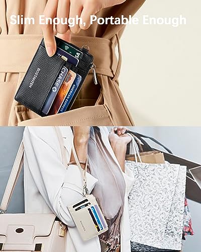Image of BOSTANTEN Small Wallet For Women RFID Leather Credit Card Holder Slim Wristlet Keychain Wallet With Zipper Pocket, Mint Green Checkered