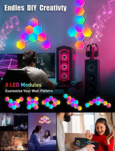 ACNCTOP-Hexagon-Lights-Gaming-Wall-Panels-8-Pack-Hexagon-LED-Lights-with-APP-and-Remote-Smart-Modular-RGB-Panel-Hex-DIY-Glide-Expansion-Shapes-Lighting