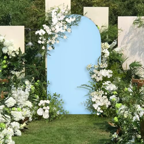 Image of MLMC 6FT Arch Backdrop Cover Blue Fitted Spandex Backdrop Stand Cover Stretchy Round Top Chiara Arch Cover for Baby Shower Birthday Party Wedding Ceremony Photography Background Decor 6x2.6FT