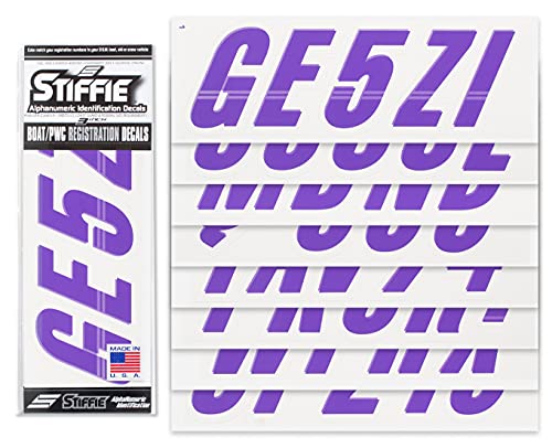Image of STIFFIE Techtron Purple /White 3 inch Boat & PWC Registration Decals • Numbers Letters Stickers