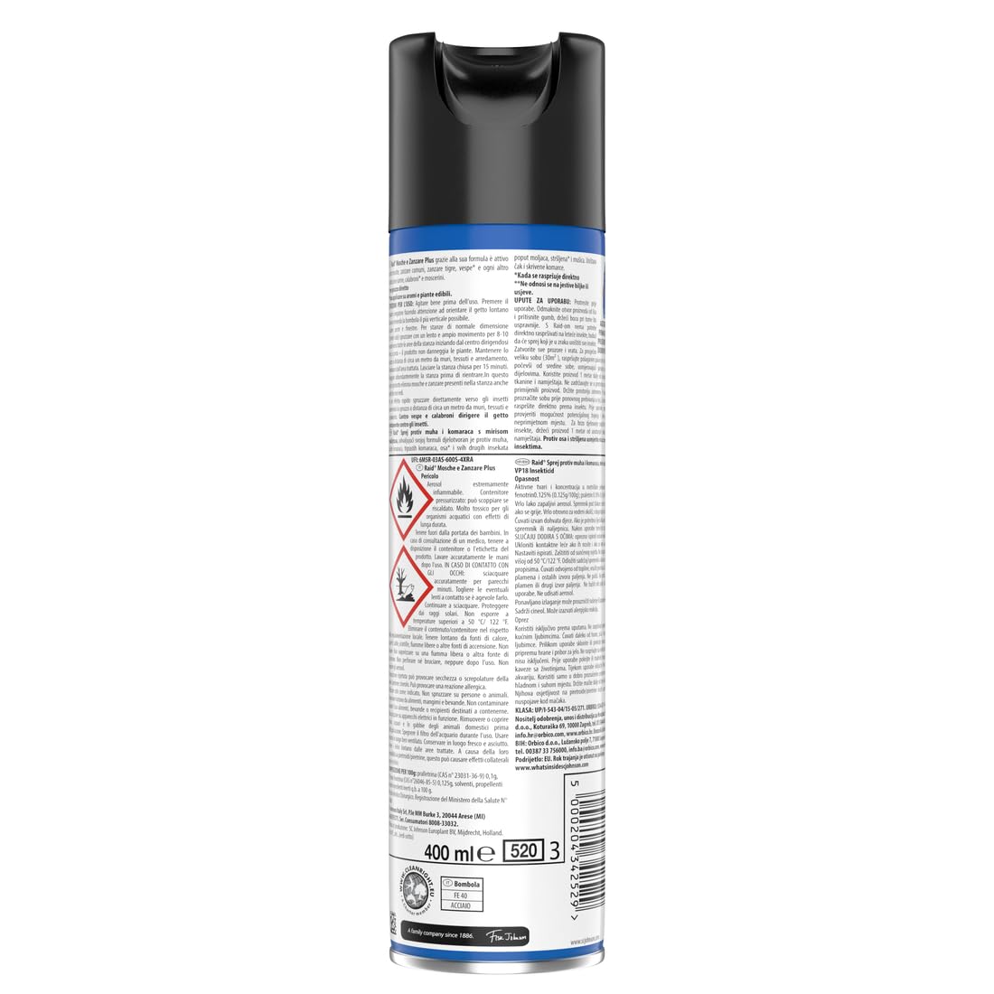 Raid Mosche e Zanzare, Spray Insetticida, Antizanzare e Antimosche, Azione Rapida, Fragranza Eucalipto 12 x 400 ml