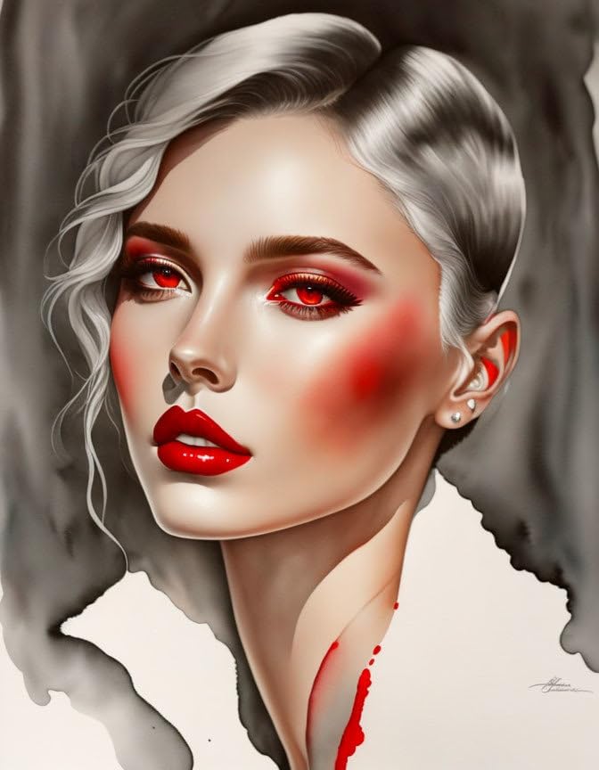 Affiche toile aquarelle femme SERENDIPITP 58x90 cm noire et blanche sans cadre