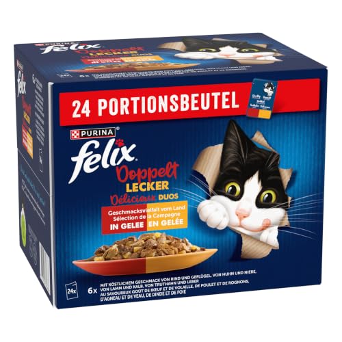 FELIX Doppelt Lecker Nassfutter für Katzen Geschmacksvielfalt vom Land 24 Beutel