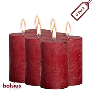 Bolsius Rustic Metallic Set of 6 Metallic Red Unscented Pillar Candles Inches –2.75 X 5 Decoration Dinner Party Wedding Candles – Perfect Use for Home Décor - Church-Spa Candle – Restaurant 130/ 68m