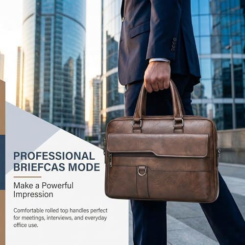 Image of Men's Leather Laptop Bag 15 IN, Water-Resistant Briefcase Messenger Bag for Work, Business, Shoulder Crossbody Office Satchel